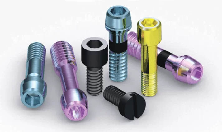 Anodized titanium is often used to coat abutment screws