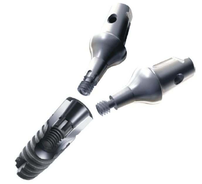 Slotted implant-abutment connection uses a 5. 8 degree taper with options of slotted guides