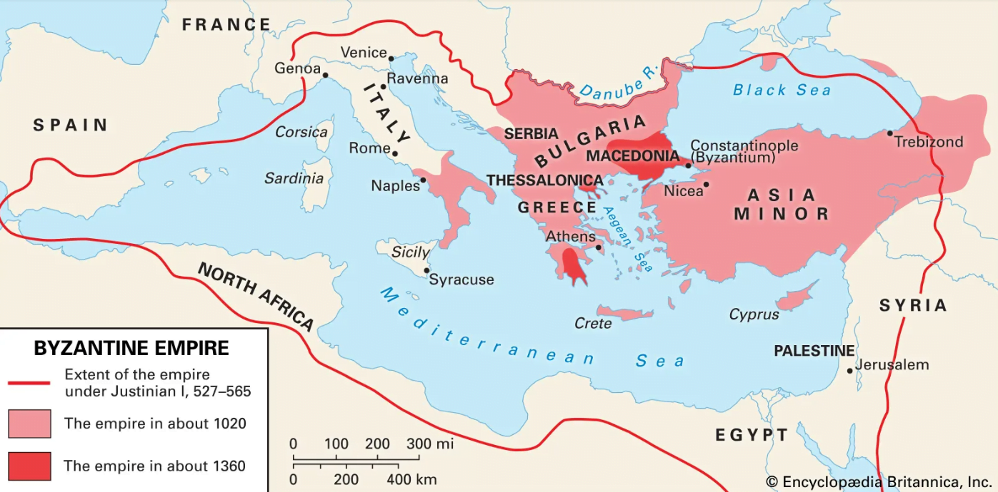 Historical map of the byzantine empire