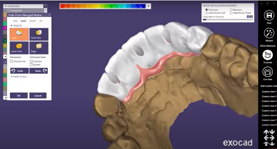 Location of screw shafts obtained on the virtual model