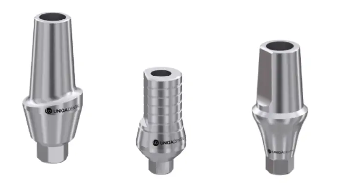Different types of straight abutments - anatomical, shouldered, and regular
