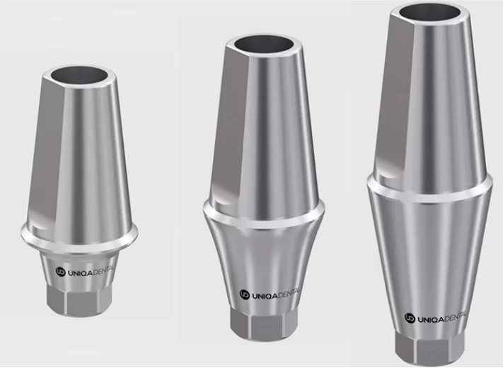 Standard abutments with different base heights (available with gingival heights from 1 to 5 mm)